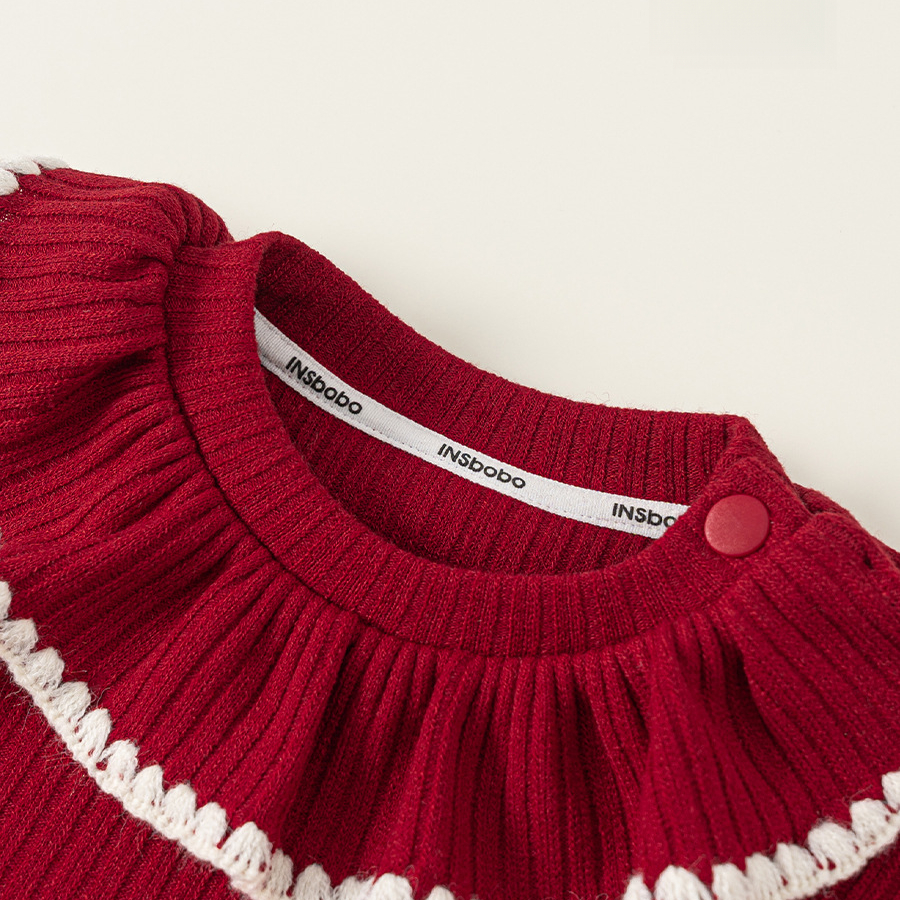 秋季新款女寶寶衣服甜美荷葉邊秋裝女童爬服兒童連體衣