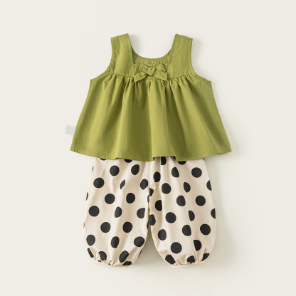 童裝夏季新款韓版寶寶無袖背心闊腿褲女童兩件套時髦兒童套裝