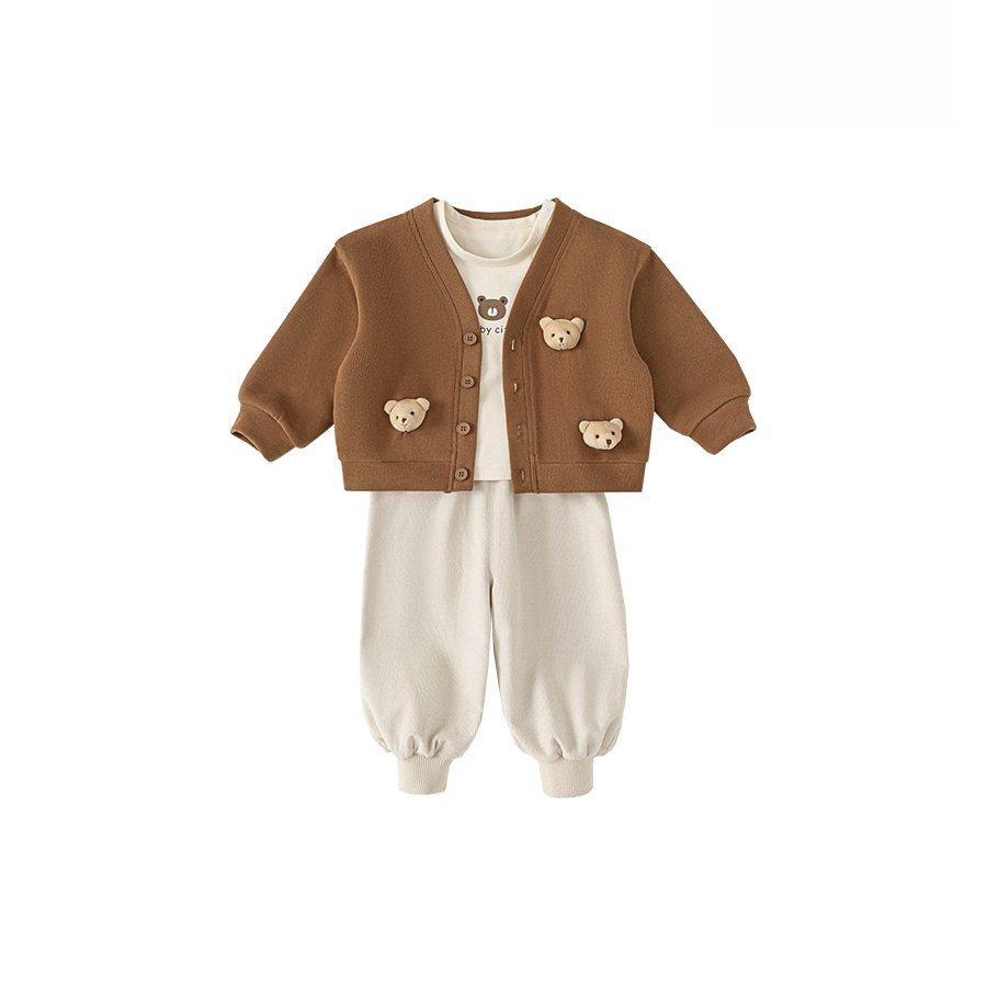 童裝男寶秋裝衣服寶寶套裝2025新款小熊開衫T恤長褲三件套