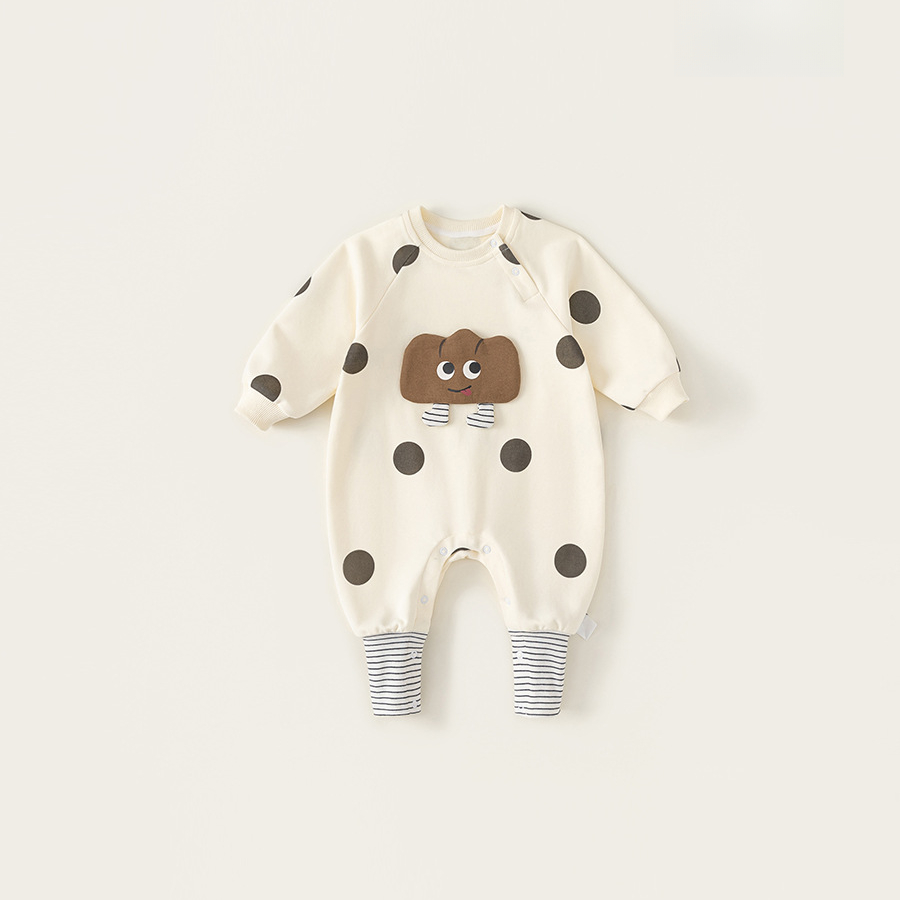 2025童裝寶寶連體衣秋季新品嬰兒衣服春秋波點新生兒爬服