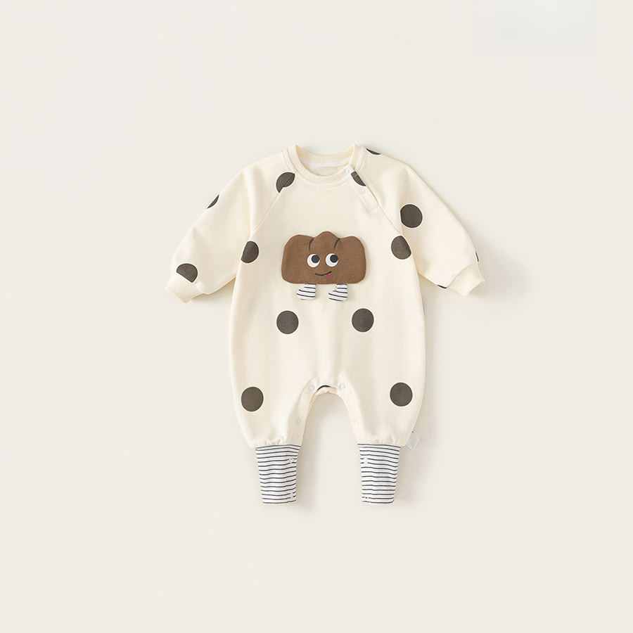 2025童裝寶寶連體衣秋季新品嬰兒衣服春秋波點新生兒爬服