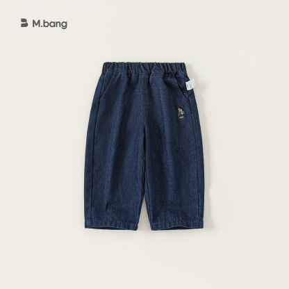 童裝秋款褲子兒童長褲新品小熊刺繡男寶寶直筒褲男童牛仔褲