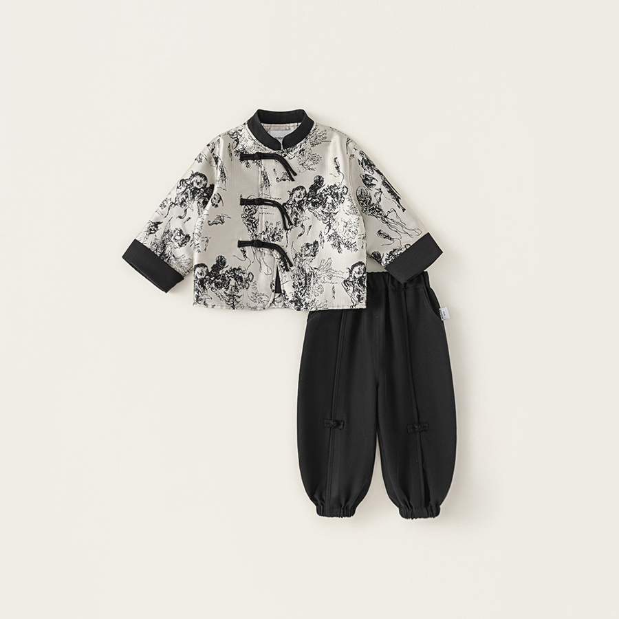 童裝兒童套裝秋季新款男童盤扣民族表演服演出服