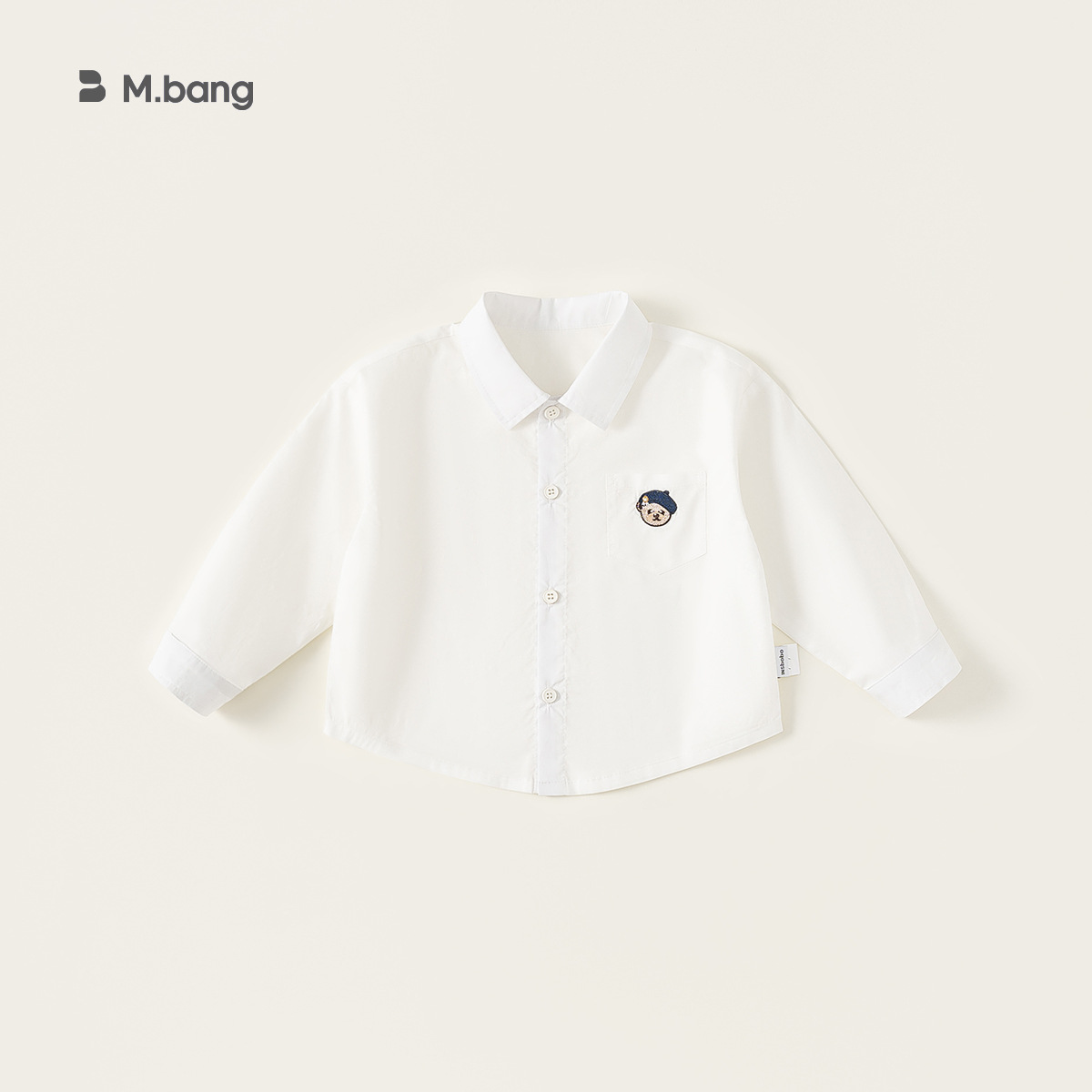 童裝秋款簡約翻領襯衣男寶寶長袖兒童上衣小熊刺繡男童襯衫