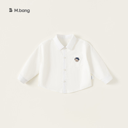 童裝秋款簡約翻領襯衣男寶寶長袖兒童上衣小熊刺繡男童襯衫