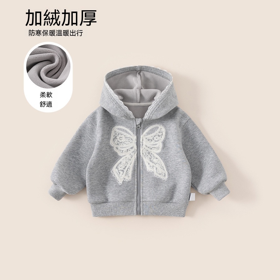 兒童連帽拉鍊衫冬季新品蝴蝶結甜美洋氣小童開衫衛衣女童外套