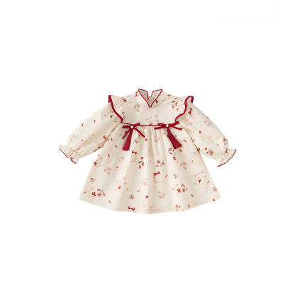 童裝2025年秋季新款女童碎花連衣裙兒童蝴蝶結長袖公主裙