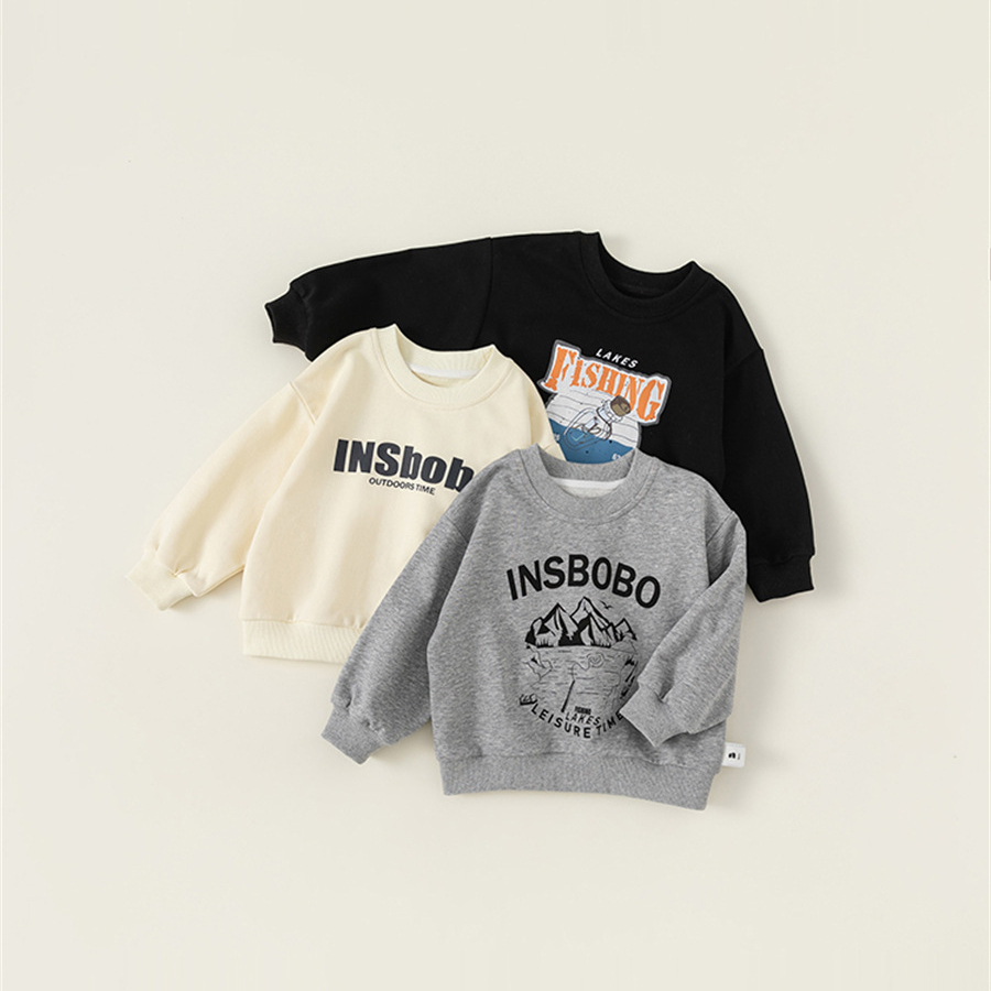 童裝男寶寶內搭女童卡通印花套頭衫春秋長袖圓領上衣兒童衛衣