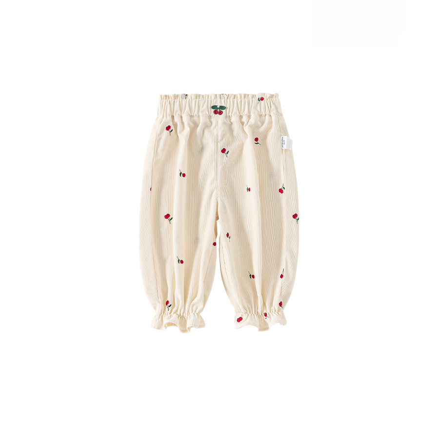 秋款童裝新品刺繡碎花褲兒童褲子女寶寶長褲花邊女童束腳褲