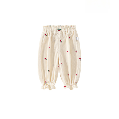 秋款童裝新品刺繡碎花褲兒童褲子女寶寶長褲花邊女童束腳褲