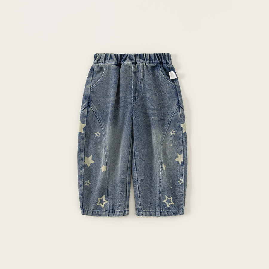 童裝兒童褲子小童長褲星星寶寶牛仔褲春季新品簡約男童彎刀褲