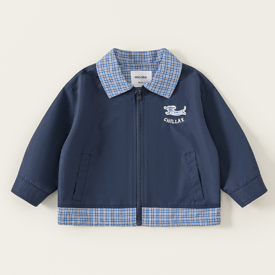 童裝男童外套春季新品翻領格子兒童拉鍊衫中小童衣服