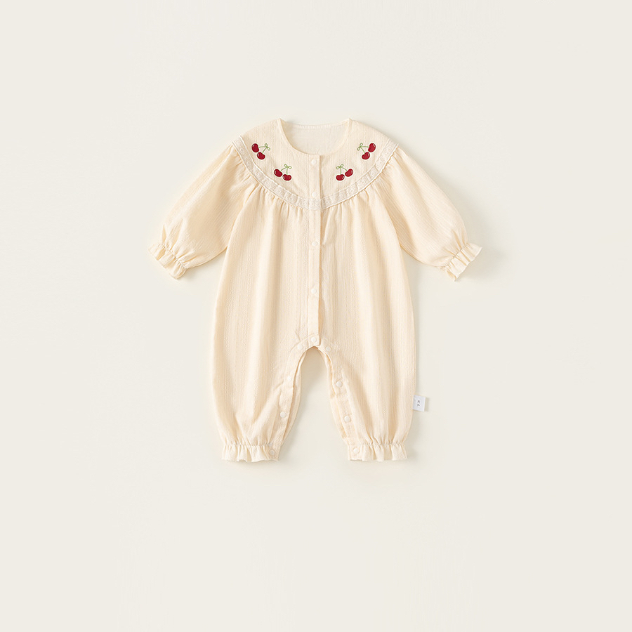 秋款兒童衣服簡約繡花秋裝新生兒童裝女寶寶連體衣女童爬服