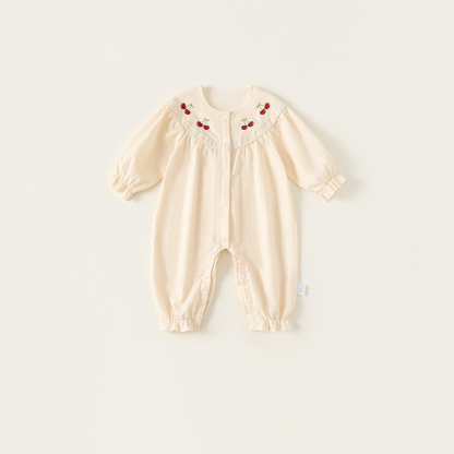 秋款兒童衣服簡約繡花秋裝新生兒童裝女寶寶連體衣女童爬服