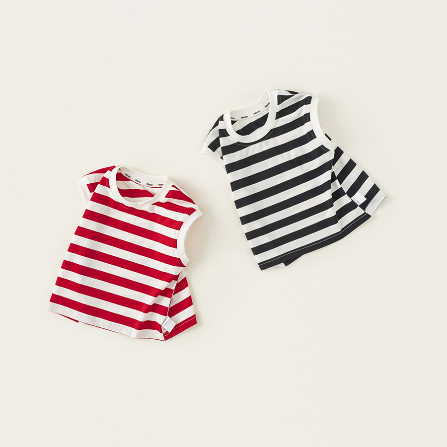 童裝夏季中小童簡約條紋上衣無袖背心兒童T恤男女童同款