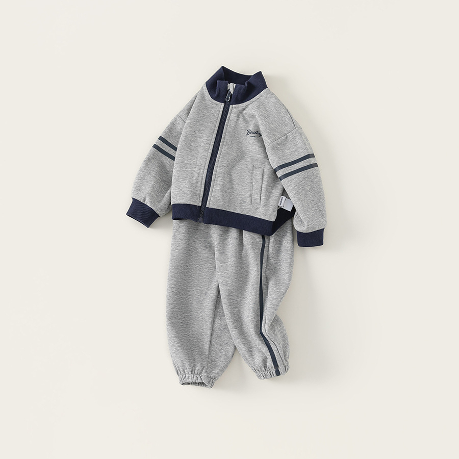 童裝兒童春裝兩件套春季新款韓版男童撞色條紋運動套裝