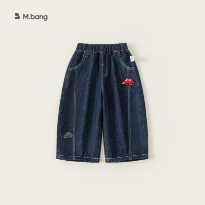 童裝女童褲子春季新品拼接洋氣兒童直筒褲卡通中小童牛仔褲潮