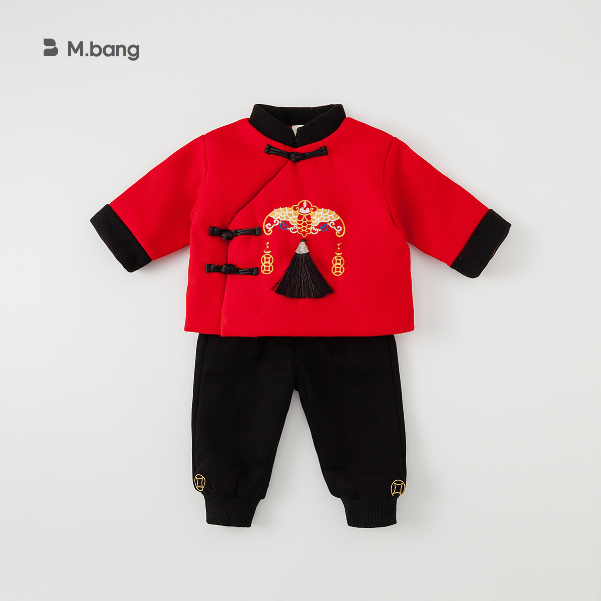 童裝兒童套裝冬季國風男女童加厚兒童新年衣服兩件套