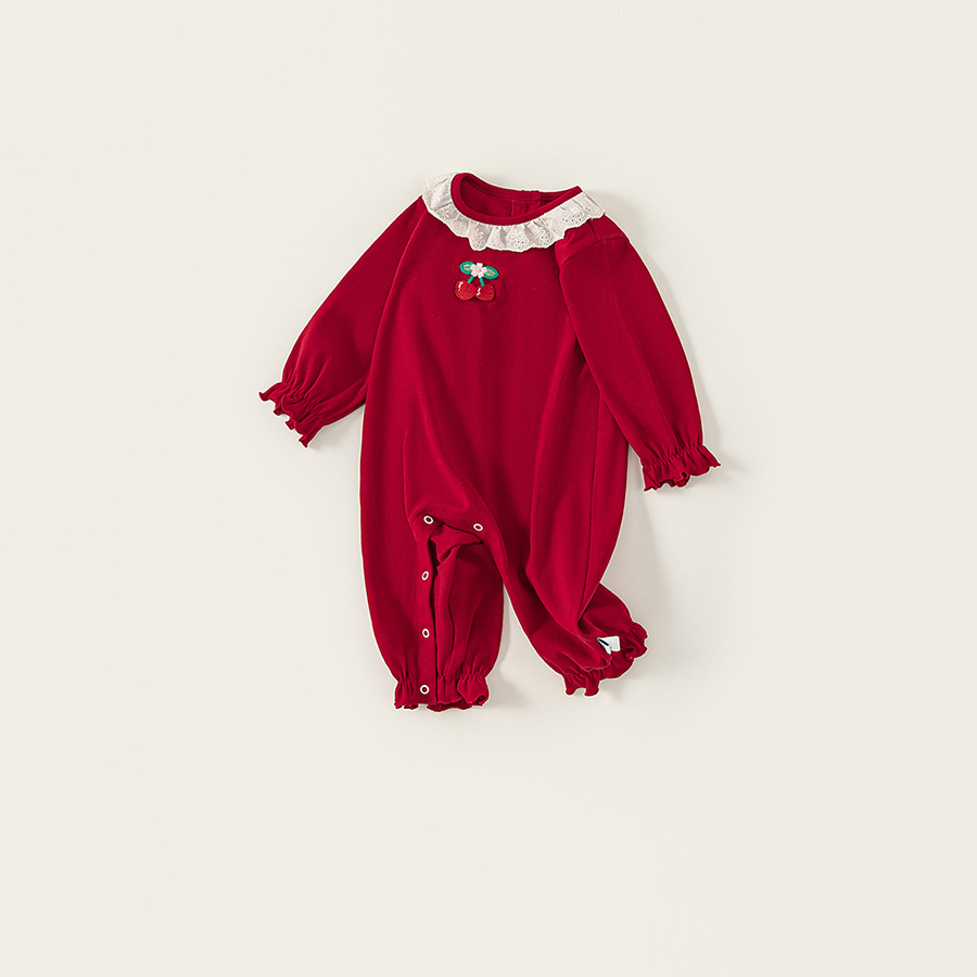 秋裝新生兒衣服嬰童爬服甜美櫻桃女童連體衣