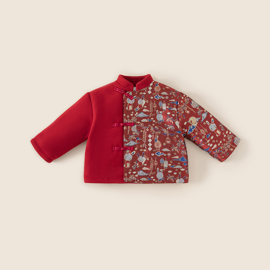 童裝男童紅色外套冬季拜年服兒童喜慶加厚保暖棉衣