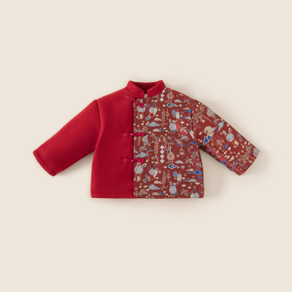 童裝男童紅色外套冬季拜年服兒童喜慶加厚保暖棉衣