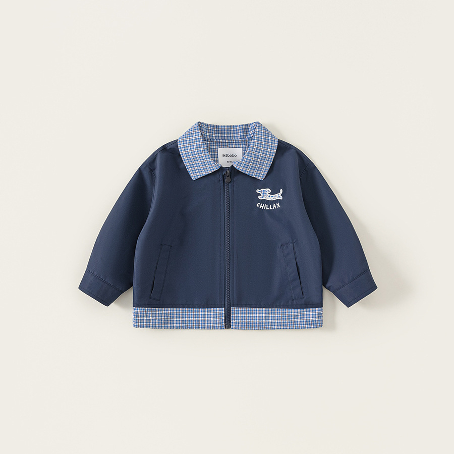 童裝男童外套春季新品翻領格子兒童拉鍊衫中小童衣服