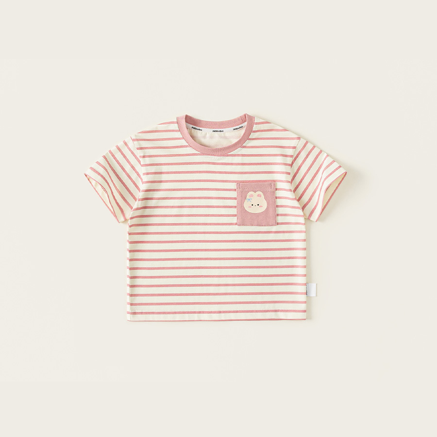 童裝夏款兒童休閒上衣薄款短袖女寶卡通印花男童撞色條紋T恤