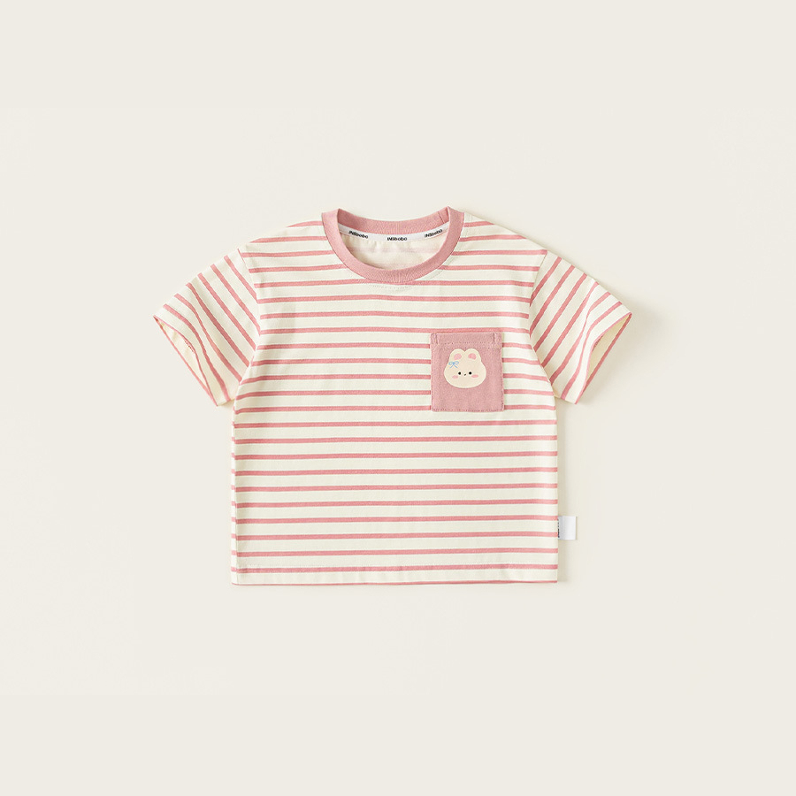 童裝夏款兒童休閒上衣薄款短袖女寶卡通印花男童撞色條紋T恤