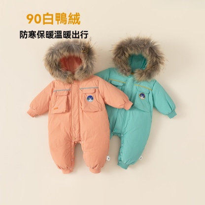 冬季休閒男女寶寶連體衣90白鴨絨兒童羽絨服嬰童