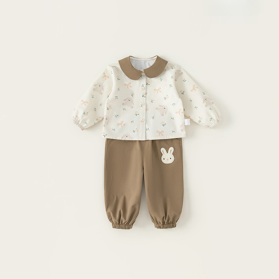 童裝女寶寶秋裝套裝2025新款碎花襯衫女童束腳褲兩件套春秋