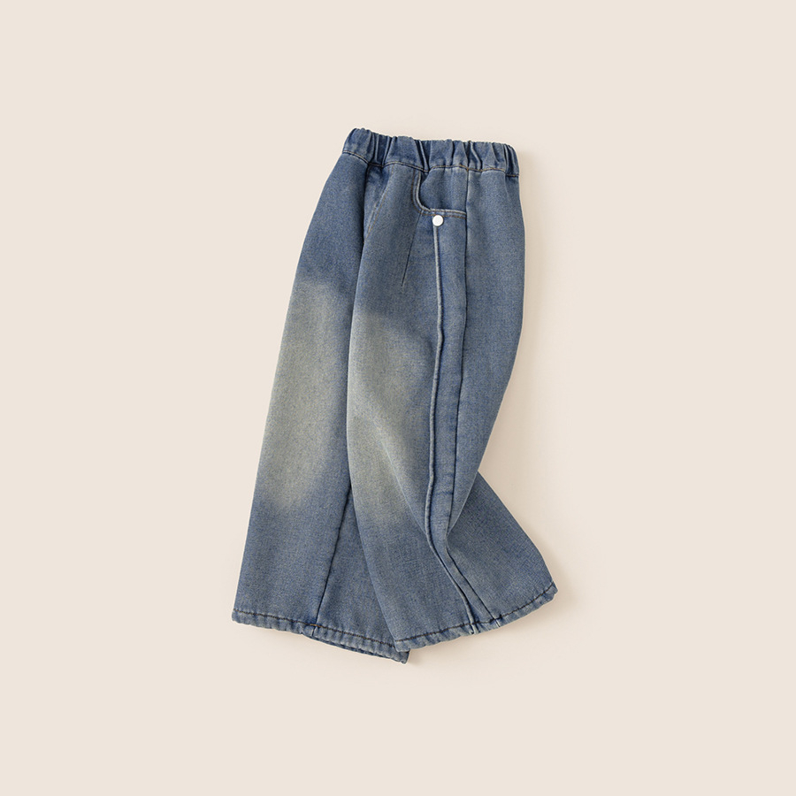 童裝女童牛仔褲新款寬鬆中大童直筒褲秋冬季外穿女孩加絨長褲