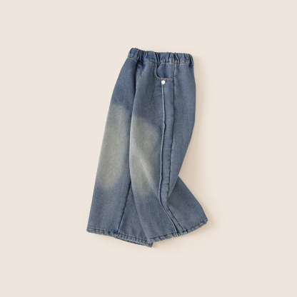 童裝女童牛仔褲新款寬鬆中大童直筒褲秋冬季外穿女孩加絨長褲