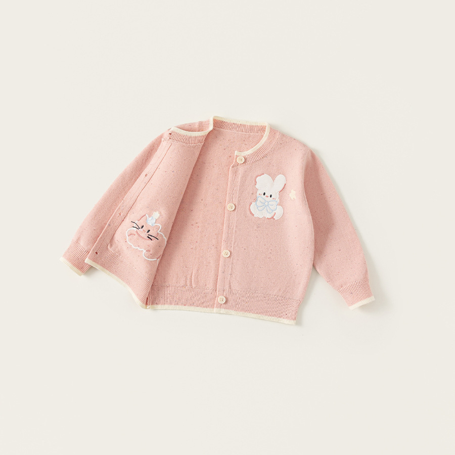 童裝女童毛衣春季新品粉色甜美寶寶上衣開衫毛線針織兒童外套