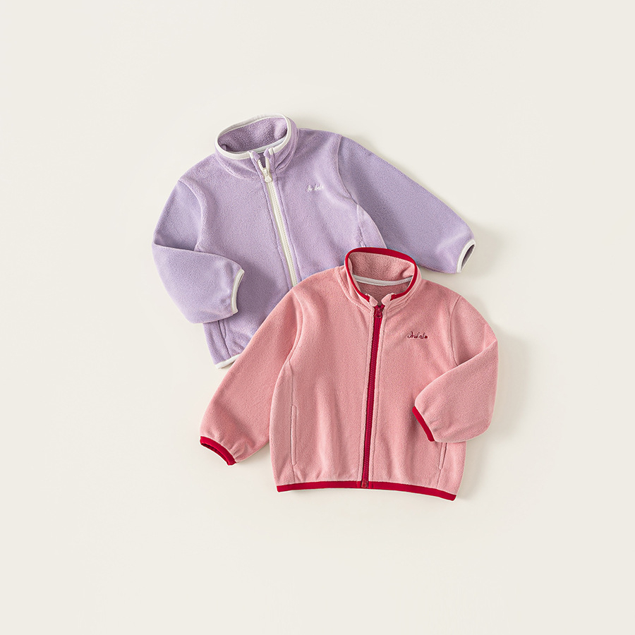 童裝秋款兒童上衣包邊內膽繡花長袖拼色長袖衣服女童毛絨外套