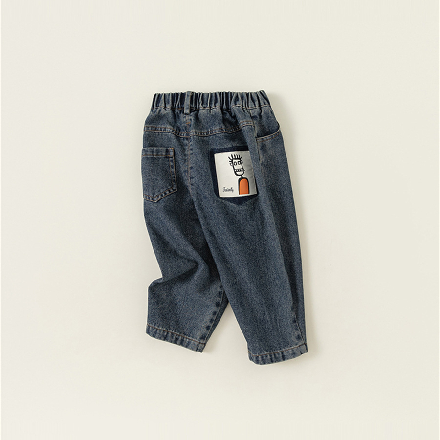 童裝男童牛仔褲卡通休閒兒童長褲春秋女童褲子防風小童外穿褲