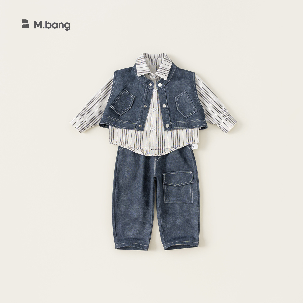 兒童套裝韓版童裝炸街痞帥秋款條紋長袖襯衫馬甲男童三件套