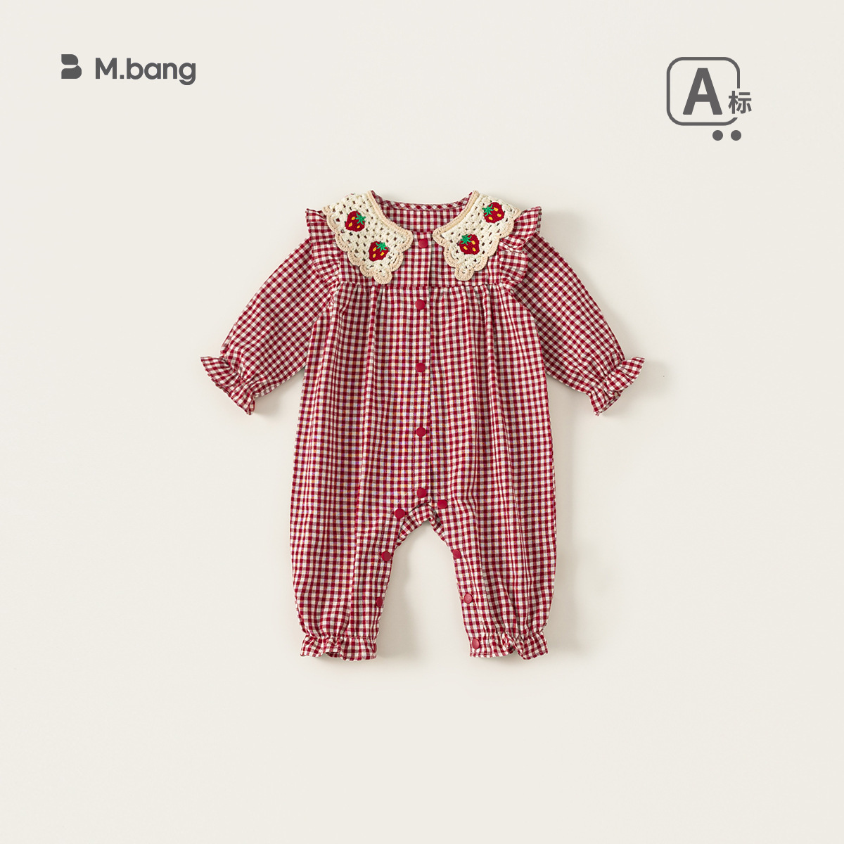 秋季新款童裝女寶寶衣服格紋編織翻領新生兒爬服女童連體衣