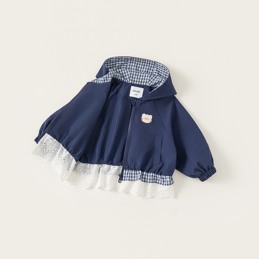 童裝女童外套春季新品連帽花邊兒童拉鍊衫衣服百搭中小童上衣