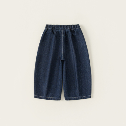 童裝女童褲子春季新品拼接洋氣兒童直筒褲卡通中小童牛仔褲潮