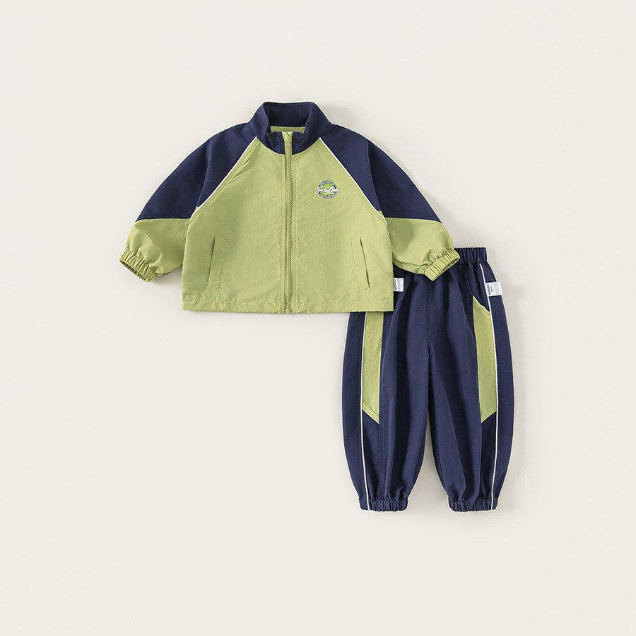 童裝男童秋季運動套裝拼色長袖印花外套休閒褲束腳長褲兩件套