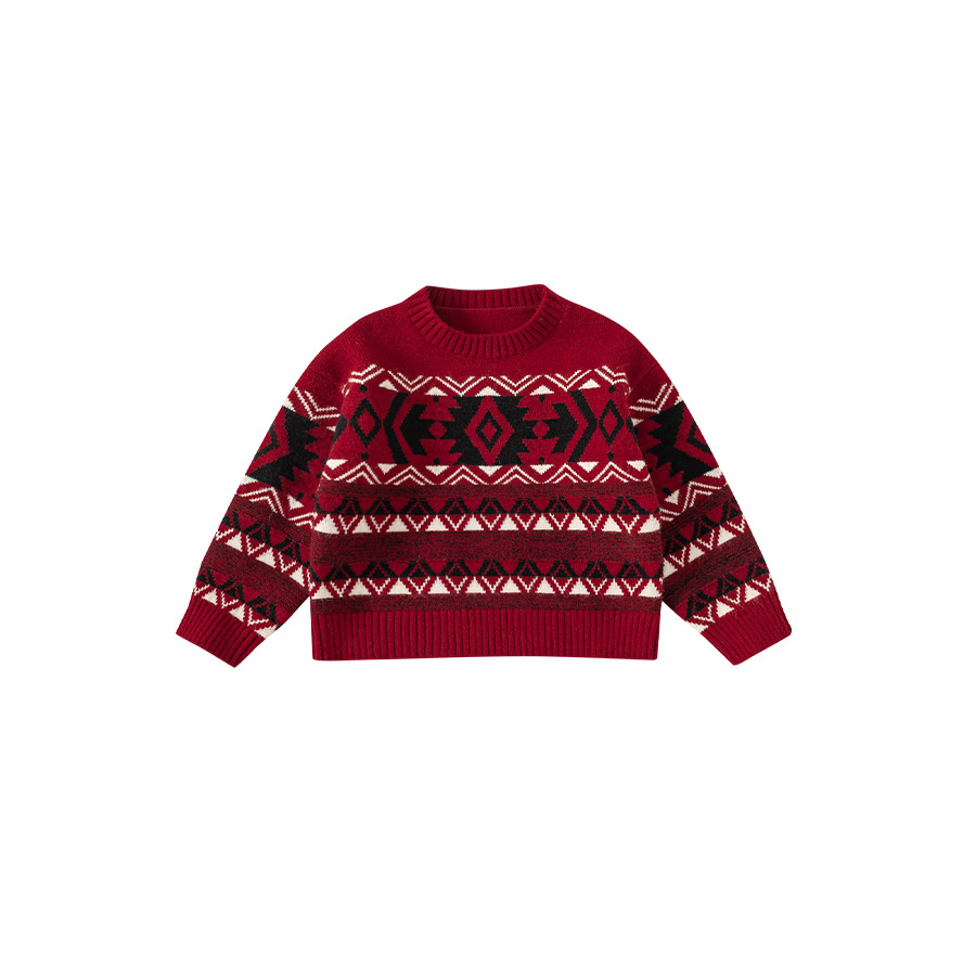 童裝大童針織圓領套頭衫新年紅色兒童毛衣秋冬新款男孩衣服