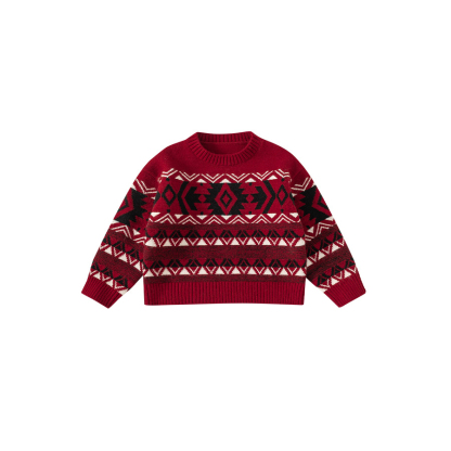 童裝大童針織圓領套頭衫新年紅色兒童毛衣秋冬新款男孩衣服