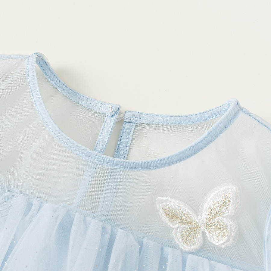 童裝女童連衣裙藍色女孩子公主裙仙女裙生日亮片兒童網紗裙