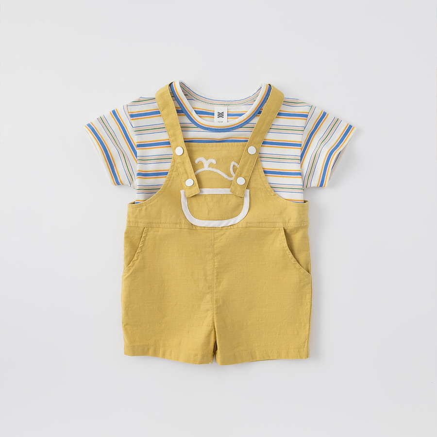 童裝2026夏季韓版男童T恤揹帶褲兩件套兒童套裝小童外出衣服