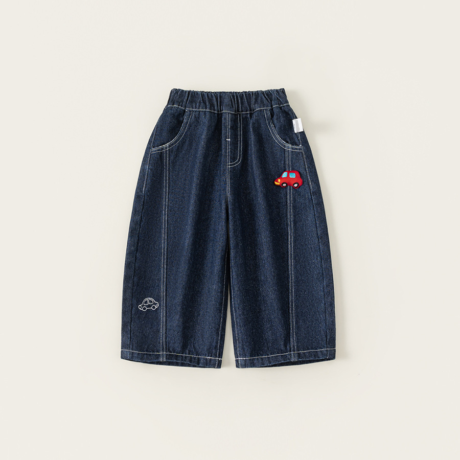 童裝女童褲子春季新品拼接洋氣兒童直筒褲卡通中小童牛仔褲潮