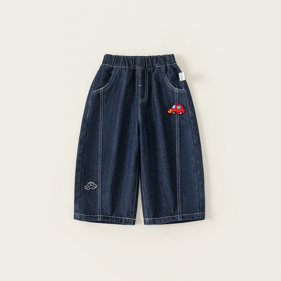 童裝女童褲子春季新品拼接洋氣兒童直筒褲卡通中小童牛仔褲潮