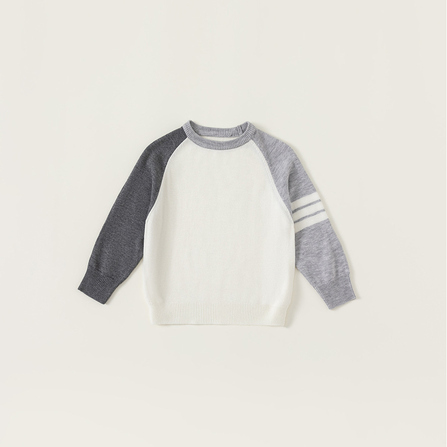 童裝秋款兒童針織衫學院風男童上衣拼色長袖圓領內搭女童毛衣