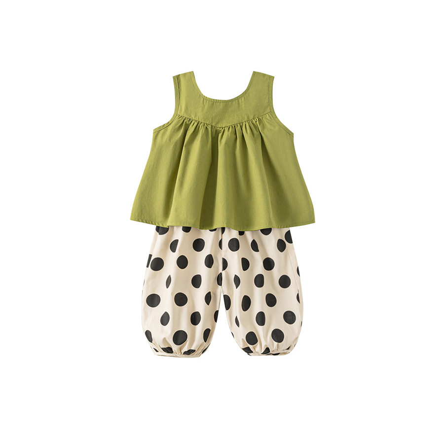 童裝夏季新款韓版寶寶無袖背心闊腿褲女童兩件套時髦兒童套裝