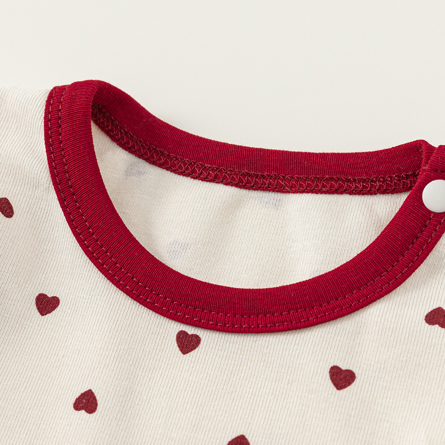 秋款童裝愛心印花女寶寶衣服花邊圓領新生兒爬服女童連體衣