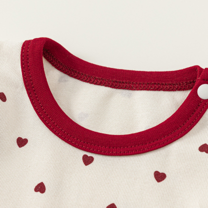 秋款童裝愛心印花女寶寶衣服花邊圓領新生兒爬服女童連體衣